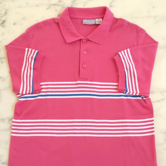 NWOT. Carson Pirie Scott Men's Short Sleeve Polo Shirt with multi color stripes. - Picture 2 of 5